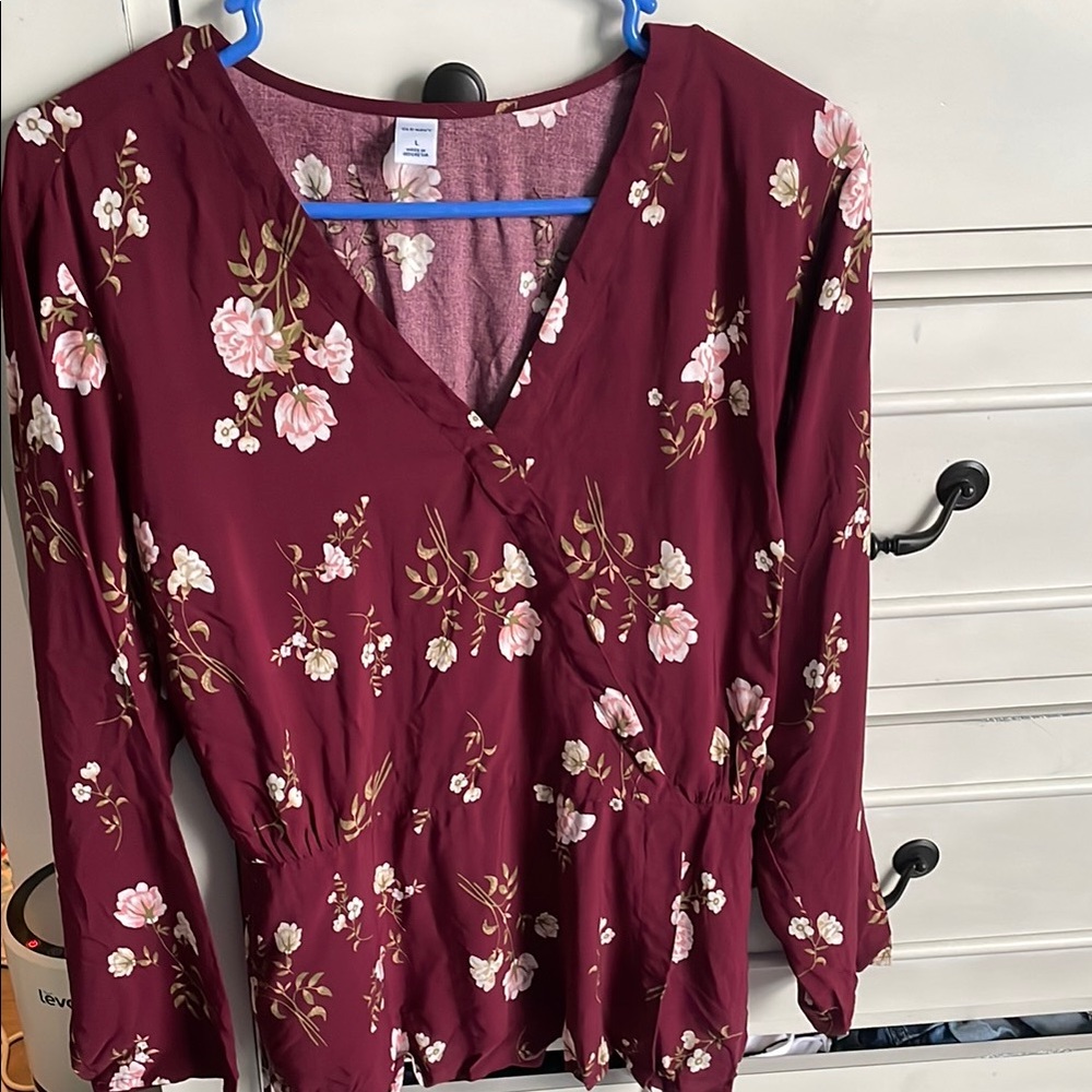 Old Navy Burgundy Floral Blouse